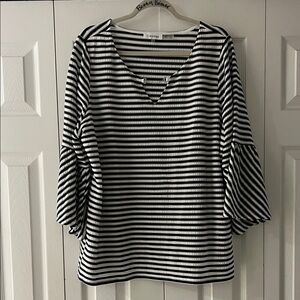 Calvin Klein Women's Black and White Striped Blouse